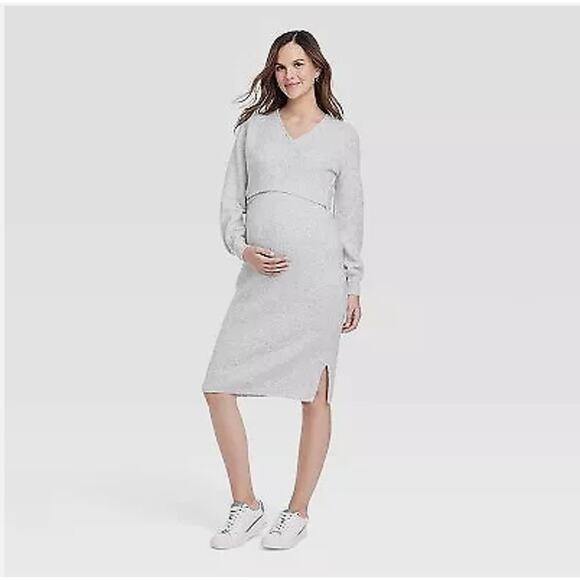 Long Sleeve Sweater Maternity Dress - Isabel Maternity Gray Small NWT - Picture 1 of 5
